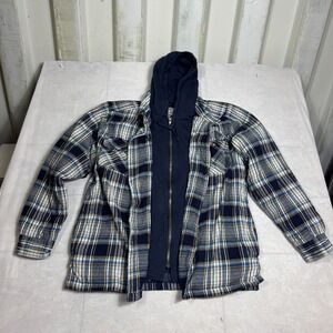 Legendary Whitetails Mens Shirt Jacket Blue Plaid Flannel Maplewood Hooded LG